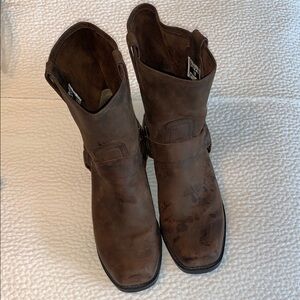 Brown Suede Mid-Calf Boots with Rounded Toe
